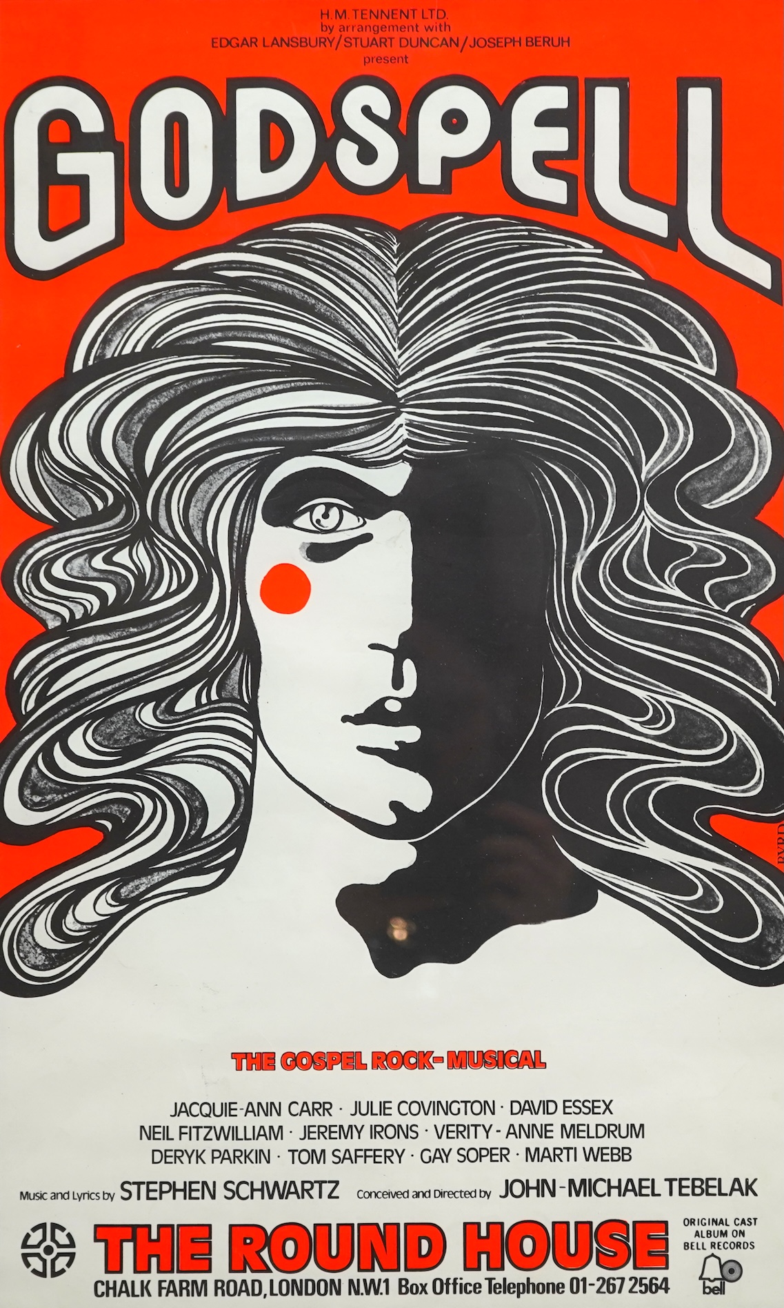 Godspell, a vintage musical poster for The Rock Musical at The Round House, printed by Dewynters Ltd, 50 x 32cm